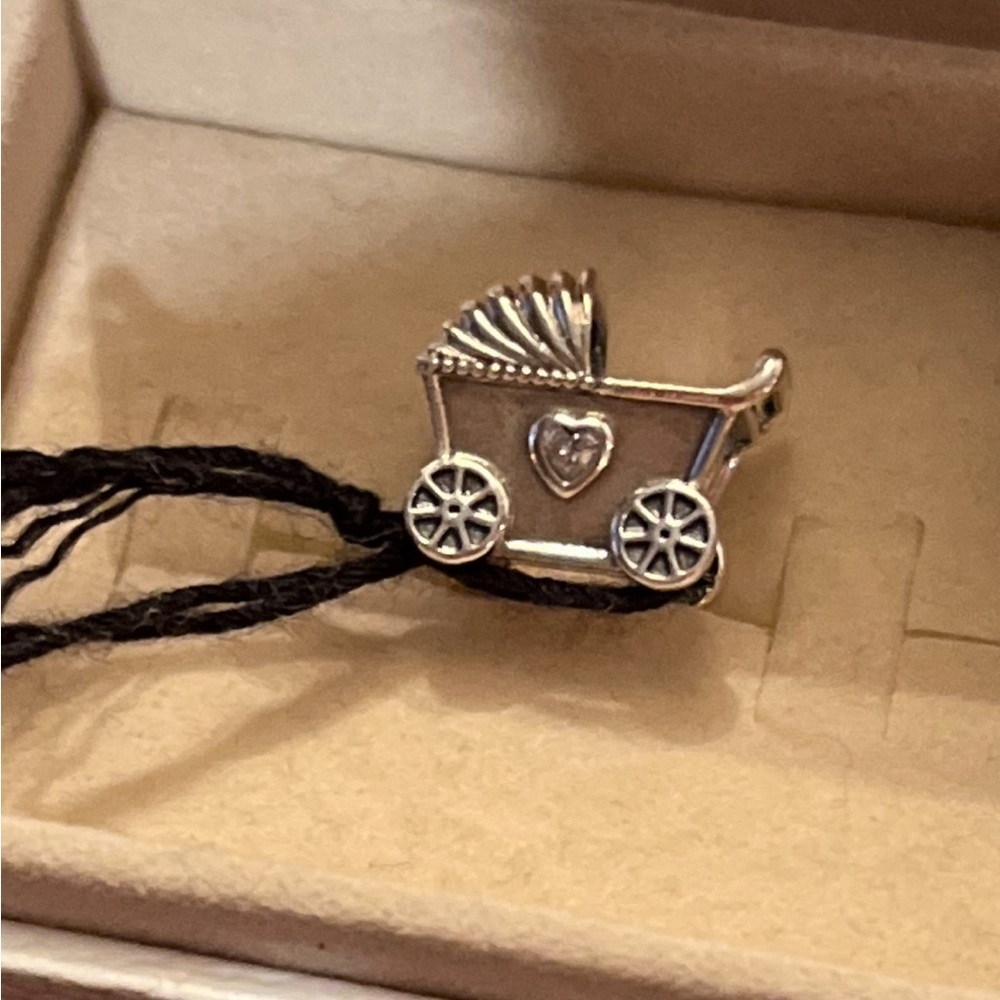 Pandora Authentic 925 ALE NWT Baby Carriage with 2 cz hearts-OBO